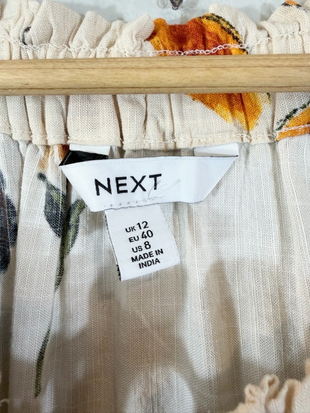 Next Floral Print Linen Blend Top Size US 8 Cream Sunshine Boho Off Shoulder - Picture 5 of 12